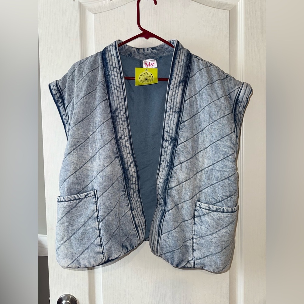So Me Light Blue Quilted Denim Vest